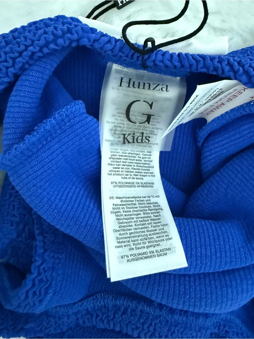 NWT Hunza G Kids Alva Crinkle Swimsuit Royal Blue 3-6 Years One Size